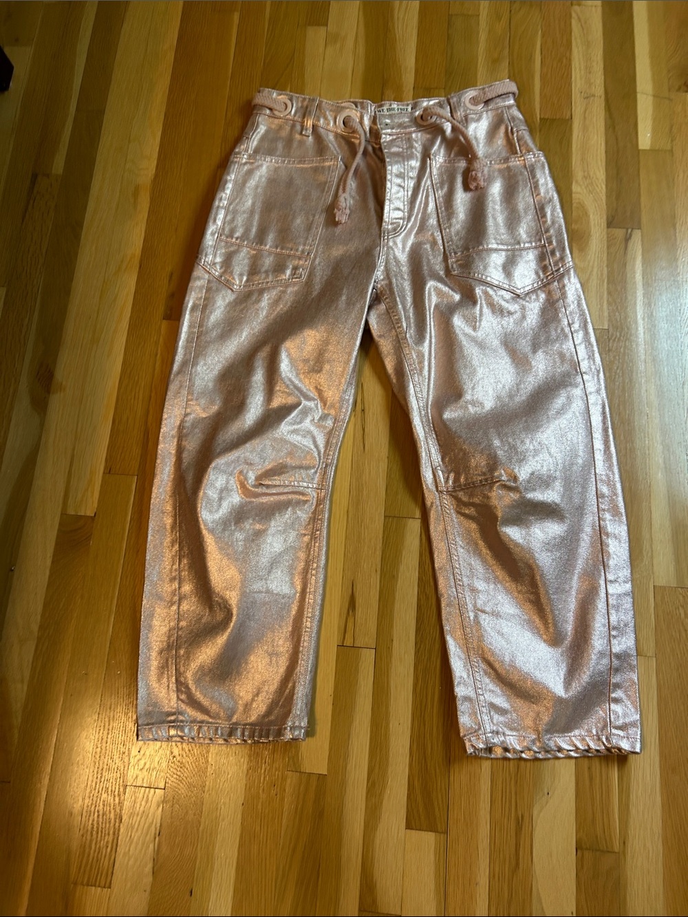 Moxi Jeans- Free People Metallic Rose Cropped Utility Pants